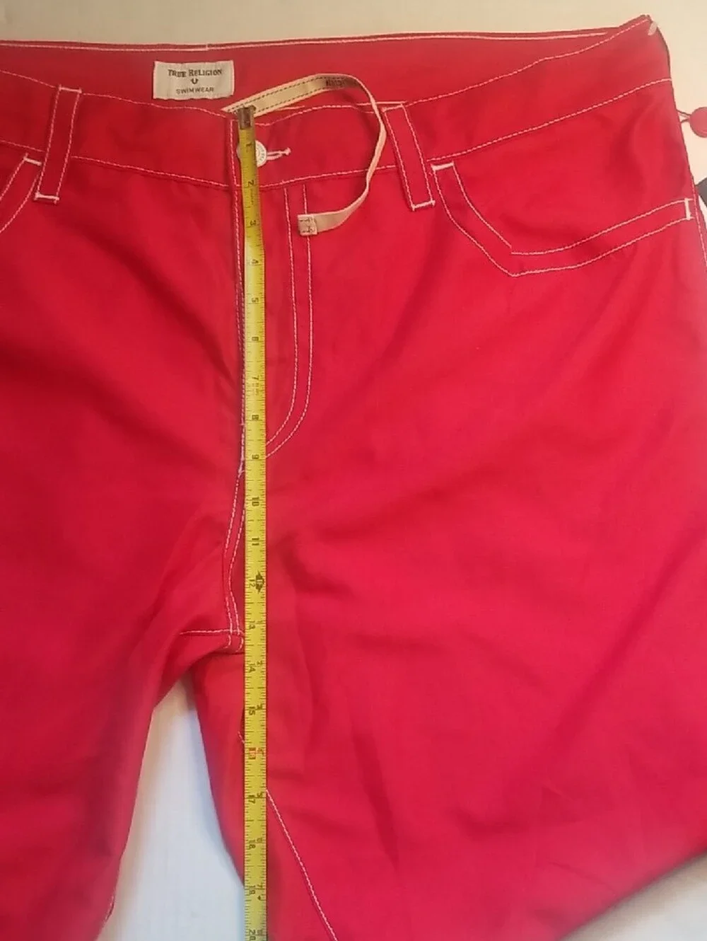 True Religion Men’s Bright Red Shorts with White Stitching